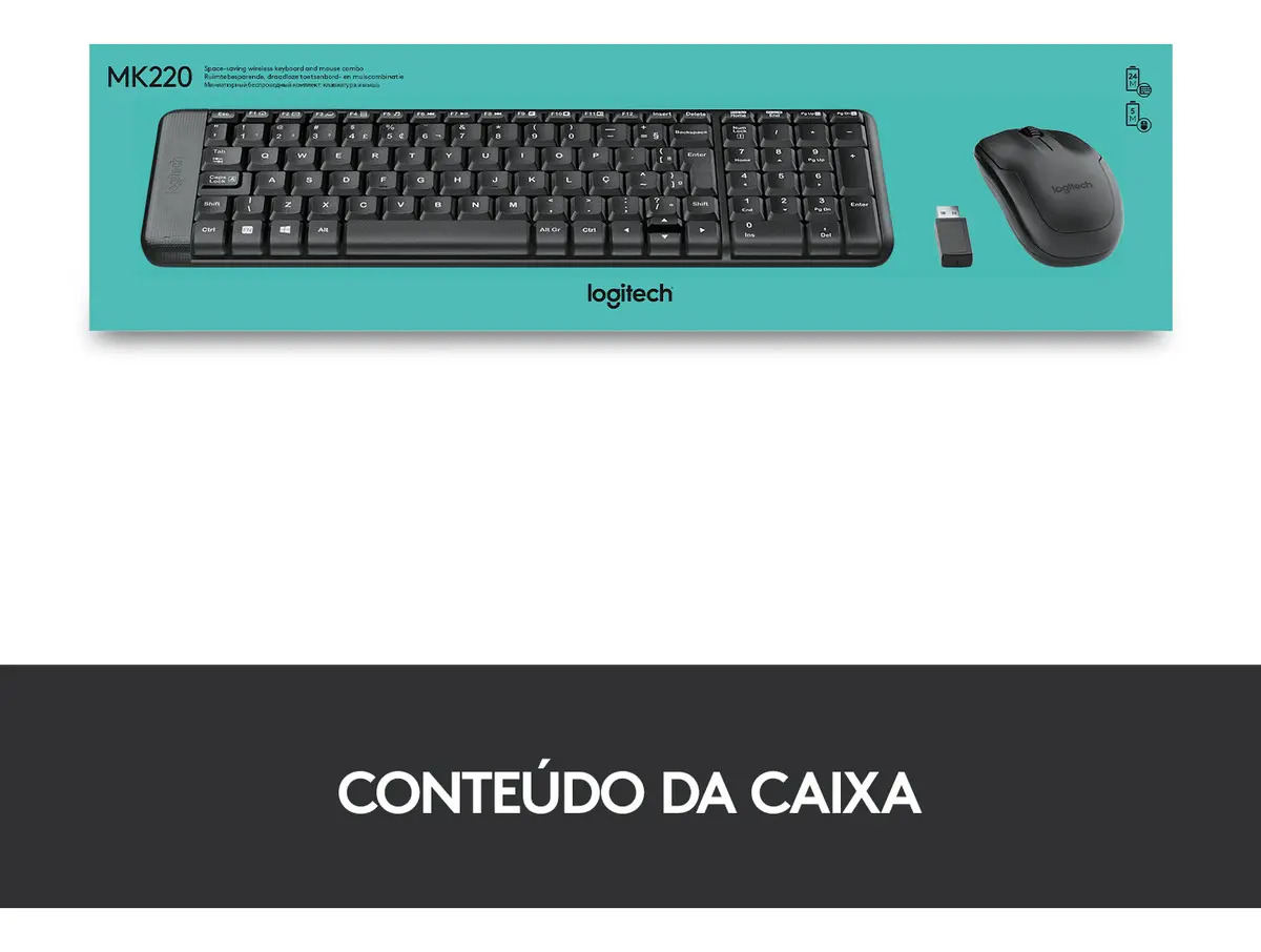 Combo Teclado E Mouse Sem Fio Logitech Mk220 Layout Abnt2 Cor Preto