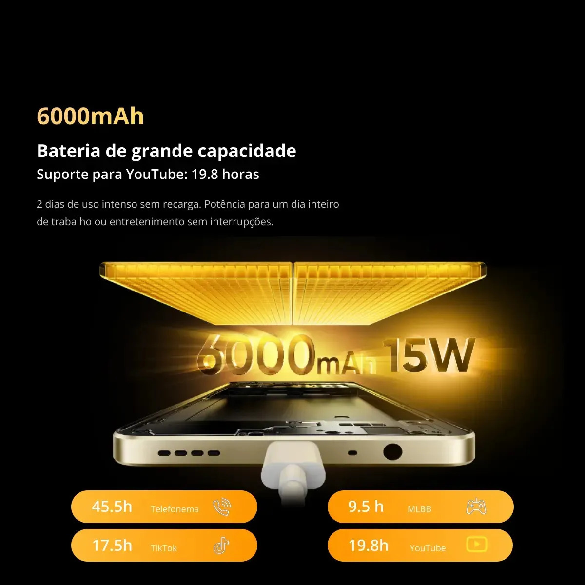 Celular Realme Note 70 8gb Ram 256gb Rom Tela 6.74 90hz Bateria 6000mah Dual Sim Smartphone Preto - Imagem 7