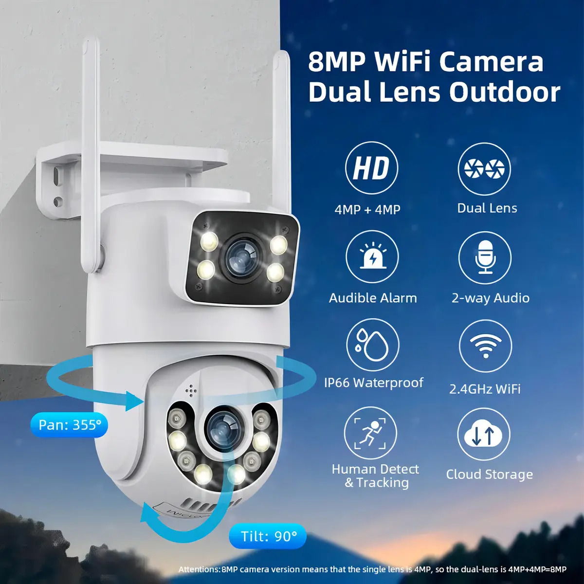 Jortan Jt-9697 Câmera De Segurança Ip Wifi Infravermelho Auto Tracking Branco - Imagem 3