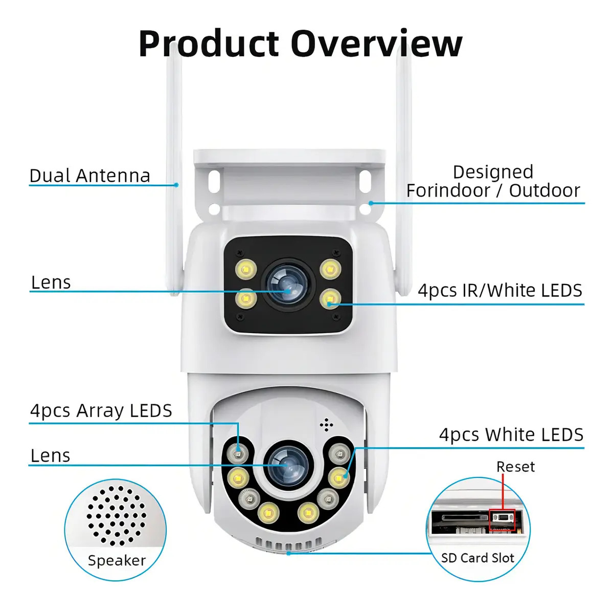 Jortan Jt-9697 Câmera De Segurança Ip Wifi Infravermelho Auto Tracking Branco - Imagem 4