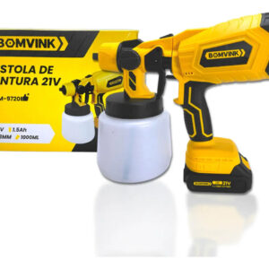 Pulverizador Bomvink Bom-9720 Pistola Pintura Sem Fio Bateria 21v Amarelo 127/220v