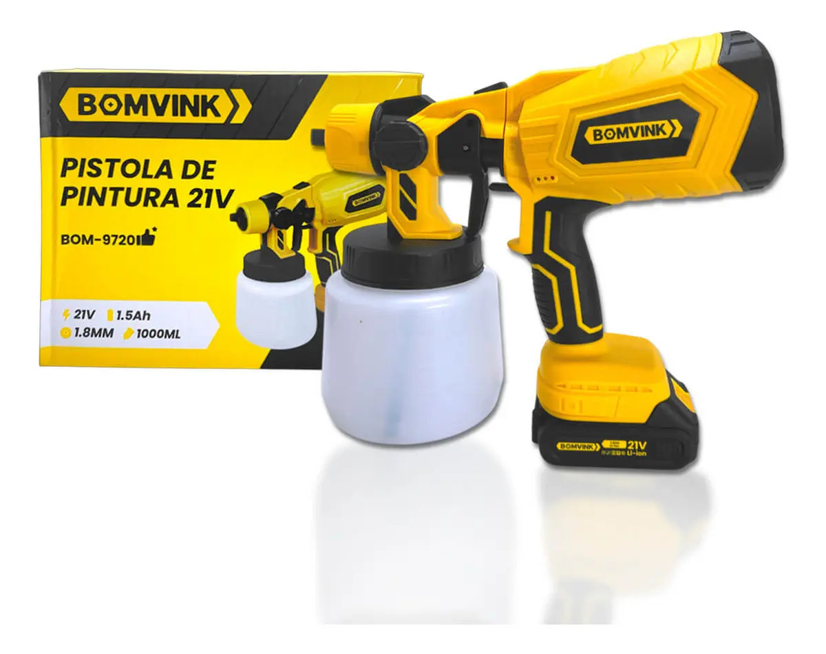 Pulverizador Bomvink Bom-9720 Pistola Pintura Sem Fio Bateria 21v Amarelo 127/220v