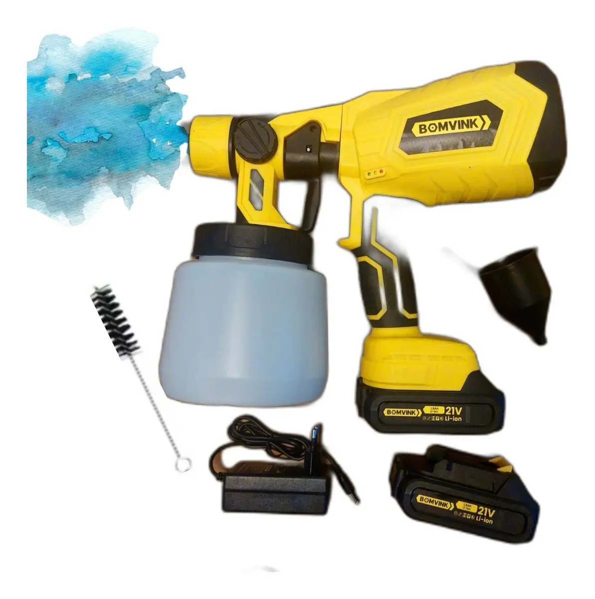 Pulverizador Bomvink Bom-9720 Pistola Pintura Sem Fio Bateria 21v Amarelo 127/220v - Imagem 6
