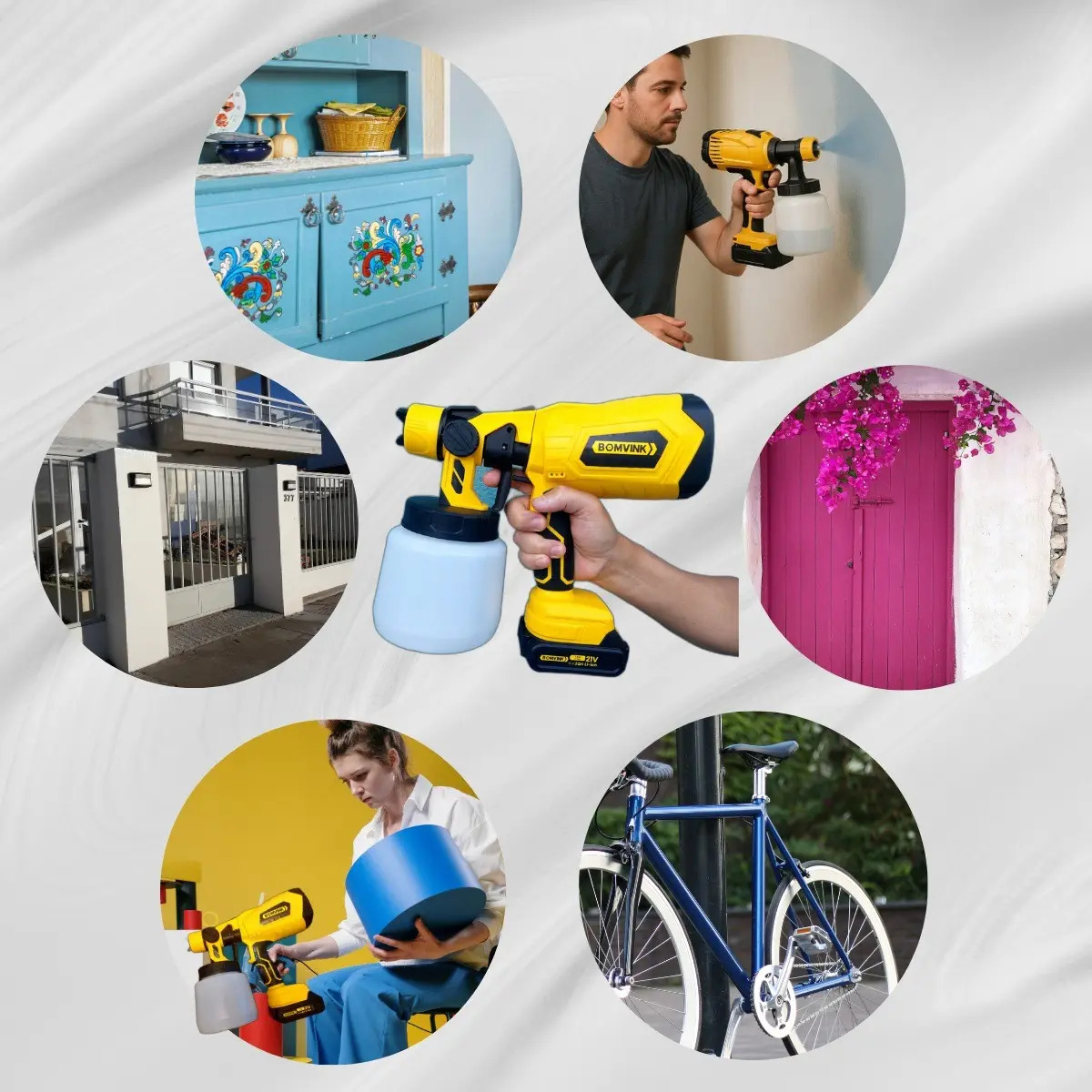 Pulverizador Bomvink Bom-9720 Pistola Pintura Sem Fio Bateria 21v Amarelo 127/220v - Imagem 11