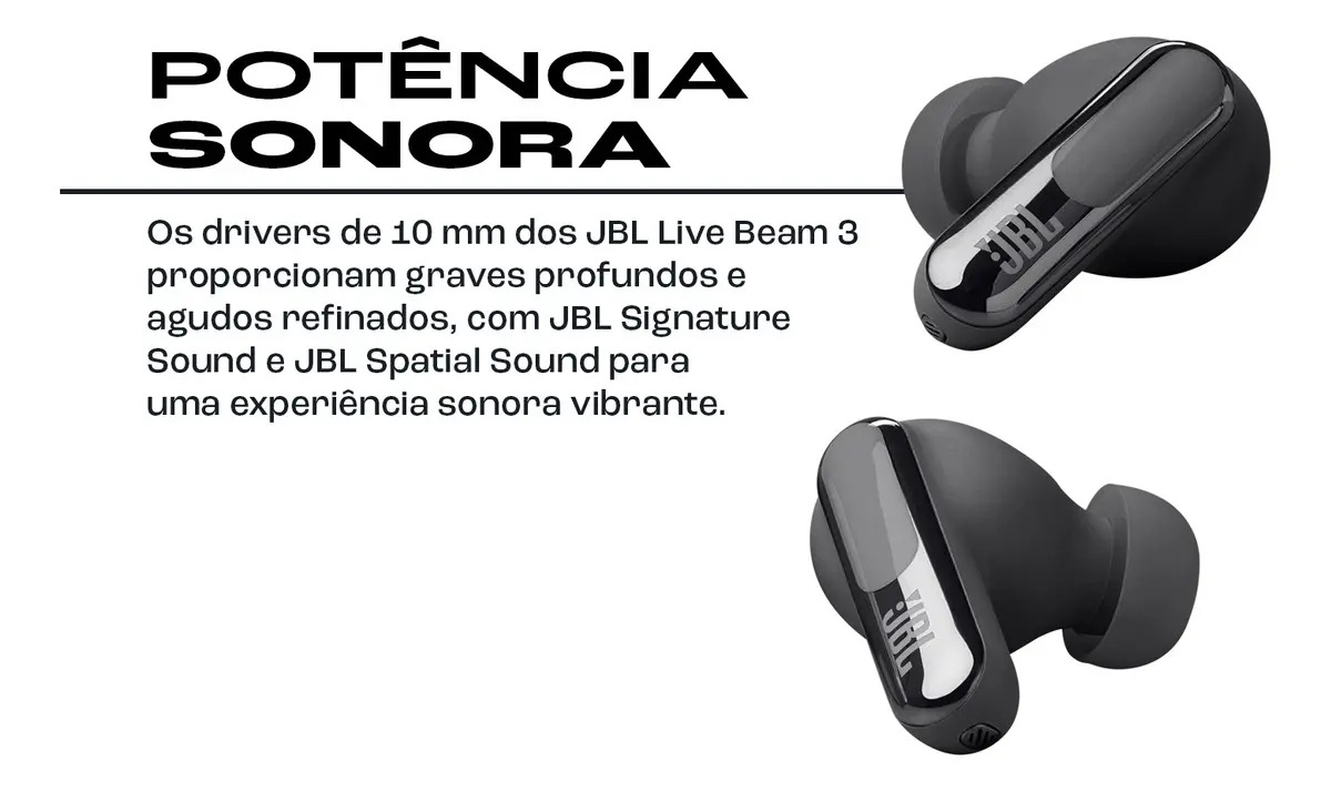 Fone De Ouvido Bluetooth Sem Fio Live Beam Jbl - Preto - Imagem 2